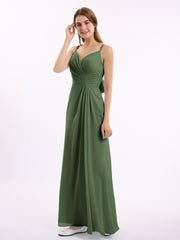 Sweetheart Neck Chiffon Gown with Double Straps Olive Green