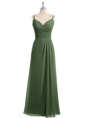 Sweetheart Neck Chiffon Gown with Double Straps Olive Green