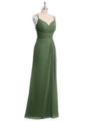 Sweetheart Neck Chiffon Gown with Double Straps Olive Green