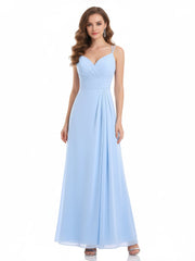 Sweetheart Neck Chiffon Gown with Double Straps Sky Blue