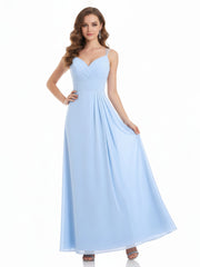 Sweetheart Neck Chiffon Gown with Double Straps Sky Blue