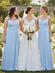 Sweetheart Neck Chiffon Gown with Double Straps Sky Blue