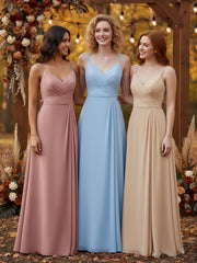 Sweetheart Neck Chiffon Gown with Double Straps Sky Blue