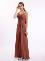 Sweetheart Neck Chiffon Gown with Double Straps Terracotta