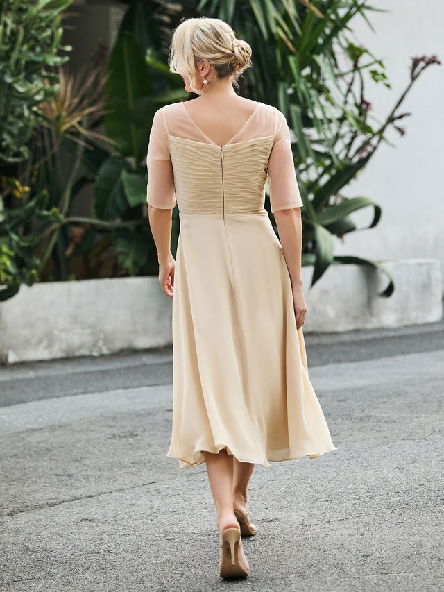 Cap Sleeve A-line Tea-length Chiffon Dress Orchid
