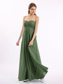 CROSS Pleated Empire Chiffon Dress with Sweetheart Olive Green