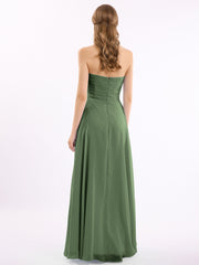 CROSS Pleated Empire Chiffon Dress with Sweetheart Olive Green