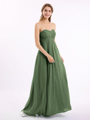 CROSS Pleated Empire Chiffon Dress with Sweetheart Olive Green