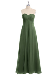 CROSS Pleated Empire Chiffon Dress with Sweetheart Olive Green