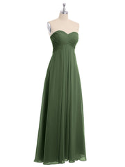 CROSS Pleated Empire Chiffon Dress with Sweetheart Olive Green