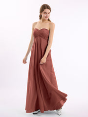 CROSS Pleated Empire Chiffon Dress with Sweetheart Terracotta