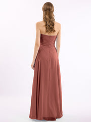 CROSS Pleated Empire Chiffon Dress with Sweetheart Terracotta