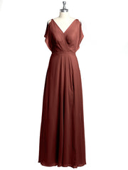 V Neckline Chiffon Maxi Dresses with Slit Terracotta Plus Size
