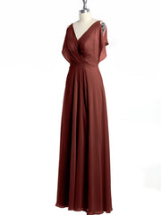 V Neckline Chiffon Maxi Dresses with Slit Terracotta