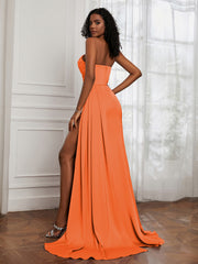 Sweetheart Neck Pleated Sheath Dress With Slit Burnt Orange
