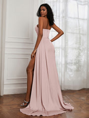 Sweetheart Neck Pleated Sheath Dress With Slit Dusty Rose