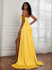 Sweetheart Neck Pleated Sheath Dress With Slit Marigold Plus Size