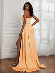 Sweetheart Neck Pleated Sheath Dress With Slit Tangerine