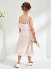 Cute Two Layers Ruffles Junior Bridesmaid Dresses Rose Petal
