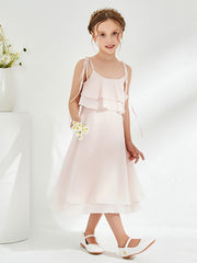 Cute Two Layers Ruffles Junior Bridesmaid Dresses Rose Petal