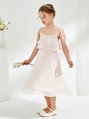 Cute Two Layers Ruffles Junior Bridesmaid Dresses Rose Petal