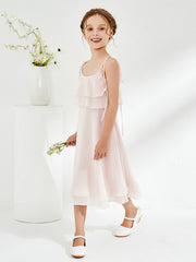 Cute Two Layers Ruffles Junior Bridesmaid Dresses Rose Petal