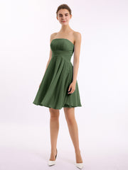 Strapless Chiffon Knee Length Bridesmaid Dress Olive Green Plus Size