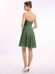 Strapless Chiffon Knee Length Bridesmaid Dress Olive Green Plus Size