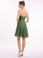 Strapless Chiffon Knee Length Bridesmaid Dress Olive Green