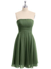 Strapless Chiffon Knee Length Bridesmaid Dress Olive Green