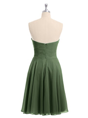 Strapless Chiffon Knee Length Bridesmaid Dress Olive Green