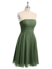 Strapless Chiffon Knee Length Bridesmaid Dress Olive Green