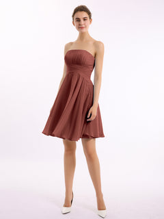 Strapless Chiffon Knee Length Bridesmaid Dress Terracotta