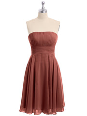 Strapless Chiffon Knee Length Bridesmaid Dress Terracotta Plus Size