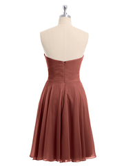 Strapless Chiffon Knee Length Bridesmaid Dress Terracotta