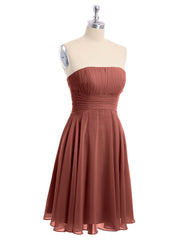 Strapless Chiffon Knee Length Bridesmaid Dress Terracotta Plus Size