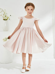 Cute Cap Sleeves Acetate Satin Flower Girl Dresses Rose Petal