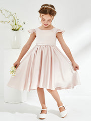 Cute Cap Sleeves Acetate Satin Flower Girl Dresses Rose Petal