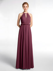 Keyhole Neckline Open Back Chiffon Max Long Dress Mulberry