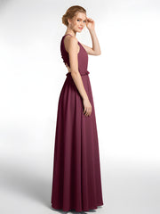 Keyhole Neckline Open Back Chiffon Max Long Dress Mulberry