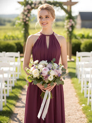 Keyhole Neckline Open Back Chiffon Max Long Dress Mulberry