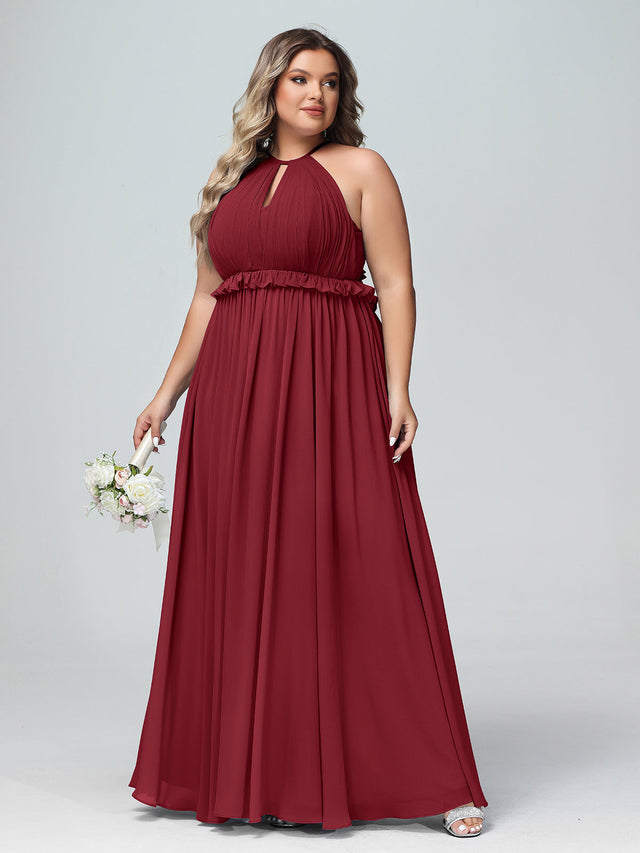 Keyhole Neckline Open Back Chiffon Maxi Dress Mulberry