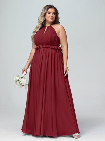 Keyhole Neckline Open Back Chiffon Maxi Dress Champagne