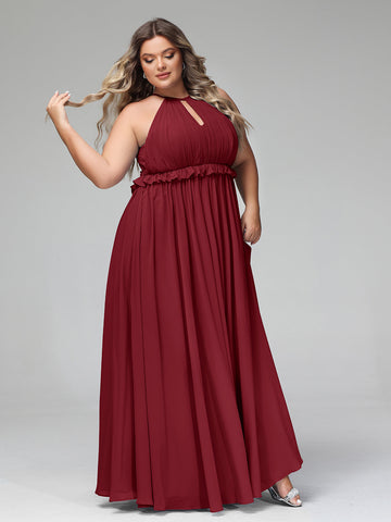 Keyhole Neckline Open Back Chiffon Maxi Dress Grape