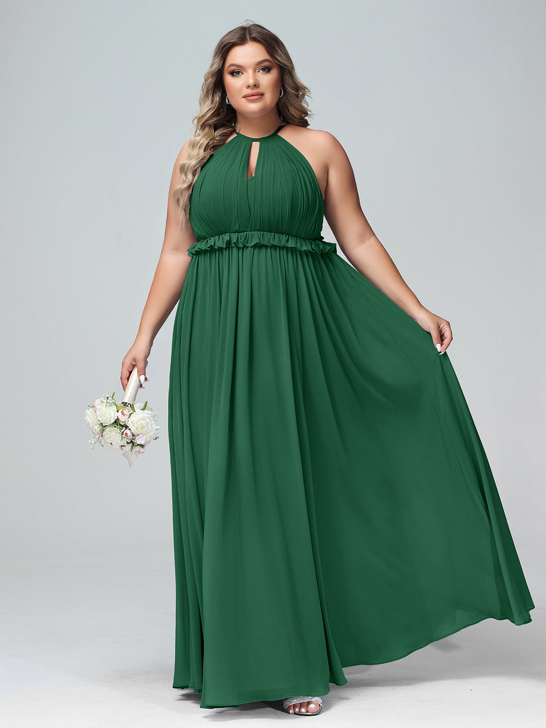BABARONI BABARONI Chiffon Dark Green Bridesmaid Dresses Halter Floor-length Backless Sleeveless A-line, Dark Green / US0 BABARONI BABARONI Chiffon Dark Green Bridesmaid Dresses Halter Floor-length Backless Sleeveless A-line, Dark Green / US0
