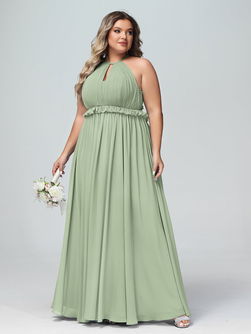 Knee-length Short Chiffon Dress with Halter Neck Dusty Sage