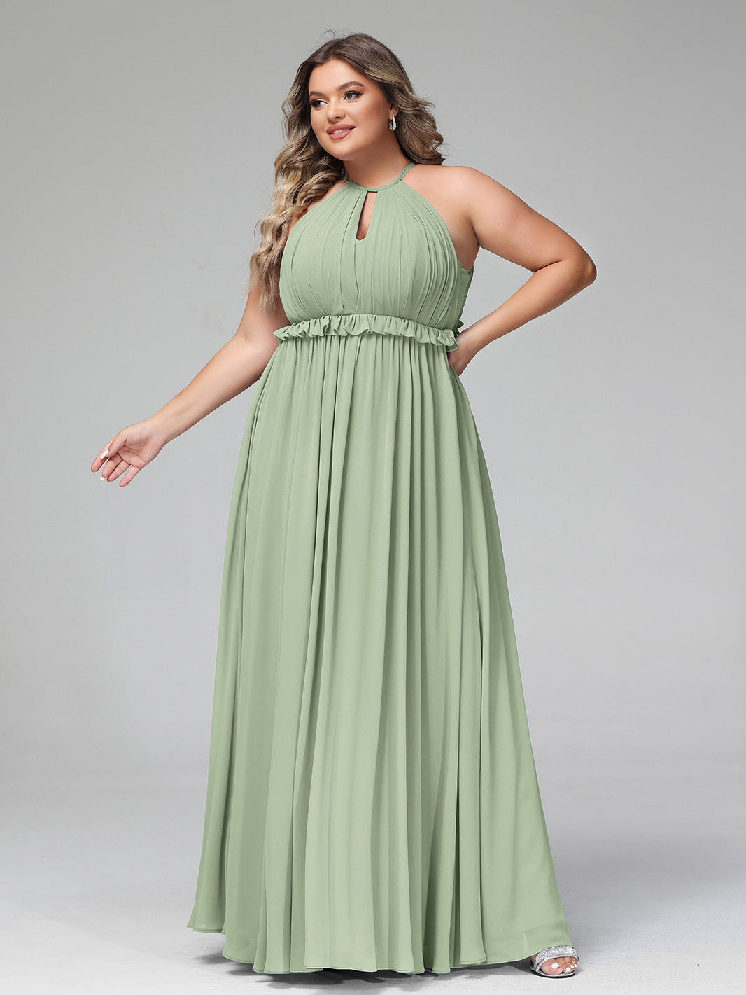 Short Front Long Back Chiffon Dresses Dusty Sage