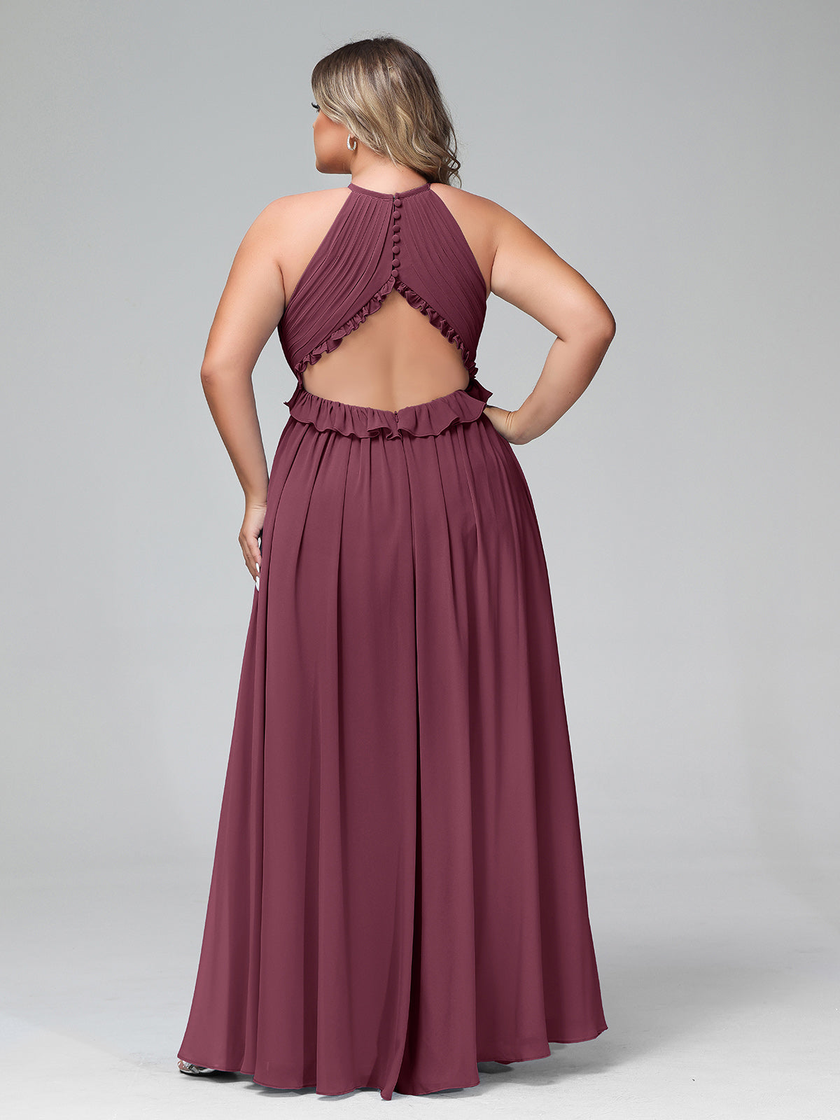 Deep V Neck Chiffon Low Back Dresses Mulberry main image 0