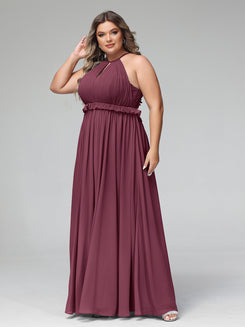 Keyhole Neckline Open Back Chiffon Maxi Dress Terracotta