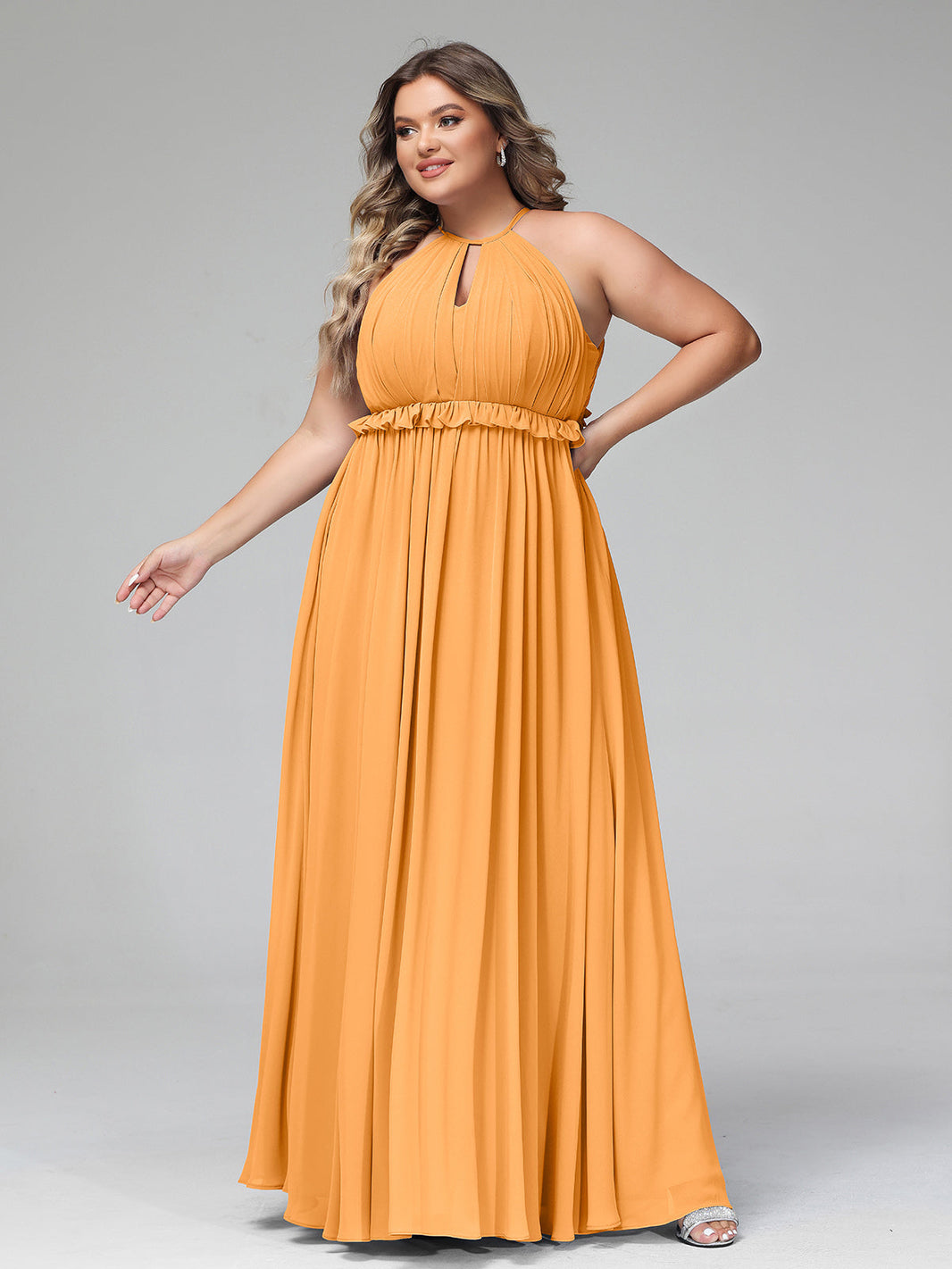 tangerine chiffon dress Mother Of Bride Tangerine Dresses A Line Chiffon V Neck Ruffle Sleeves Appliques Waist High Low Mother Of The Bride Dresses